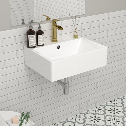Mocoloo 21'x16' Wall Mounted Bathroom Sink White Rectangle Porcelain ADA Compliant Ceramic Bathroom...