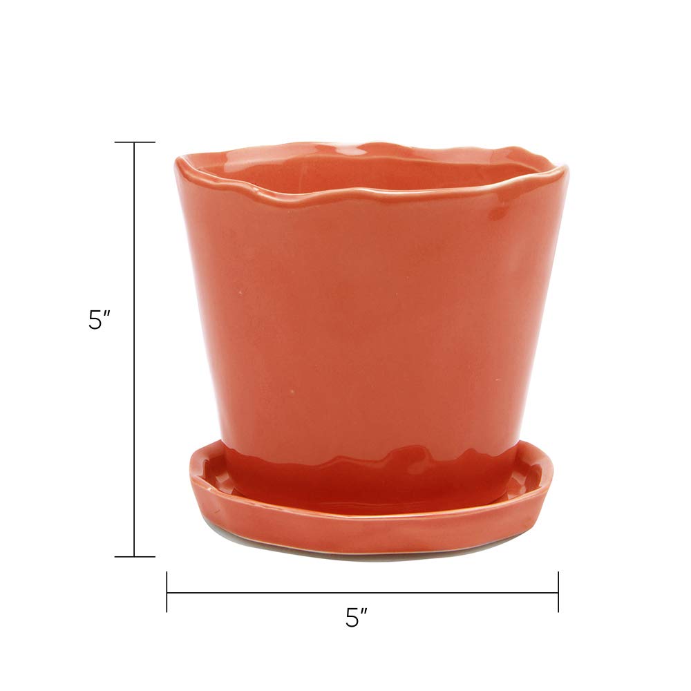 CHIVE Vaso In Ceramica Tika Per Piante: 12,7 Cm, Rosso, Con Foro Drenaggio E Sottovaso