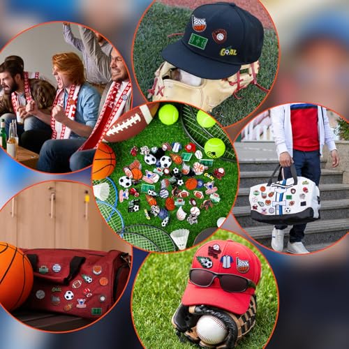 Image of Knitgrip 60 Pcs Football Softball Soccer Volleyball Baseball Enamel Pins Bulk Sport Trading Lapel Pin Senior Night Party Favors for Hat Shirt Backpack Sport Player Award Gift, 12 Style