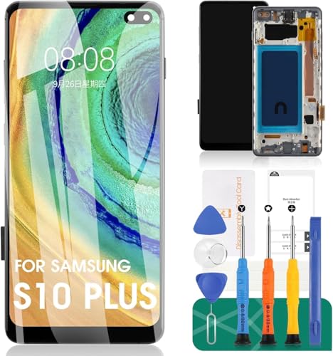 TFT for Samsung S10 Plus LCD Screen Replacement for Galaxy S10 Plus Display for Galaxy SM-G975F SM-G975U SM-G975W Digitizer Touch Screen with Frame (Black Without Fingerprint)