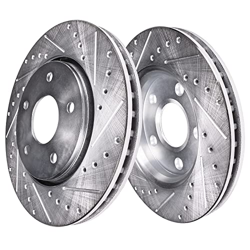Image of Detroit Axle - Front Wheel Bearing Hubs Brake Kit for 2002-2005 Dodge Ram 1500 [Non ABS 5 Lugs] Drilled & Slotted Brake Rotors Ceramic Brakes Pads Wheel Bearing Hubs Assembly 2003 2004 Replacement