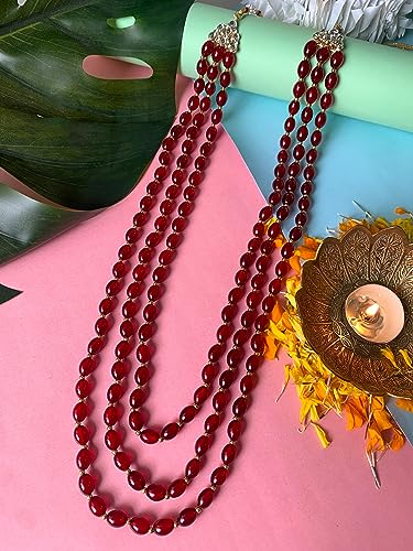 Image of I Jewels 3 Layered Traditional Gold Plated Dulha Green Moti Mala with Beaded Maharaja Haar /Groom Necklace For Men(MLP46)