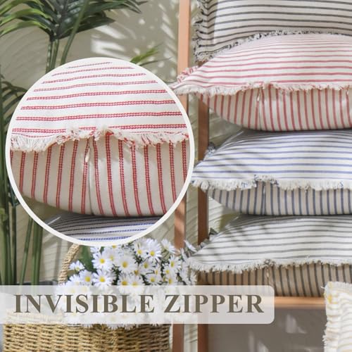 Image of ZWJD Throw Pillow Covers 20x20 Set of 2 Striped Pillow Covers with Fringe Chic Cotton Decorative Pillows Square Cushion Covers for Sofa Couch Bed Living Room Farmhouse Decor, (Yellow)