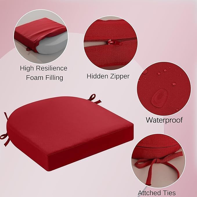 Image of D-8 Chair Cushion for Outdoor, Indoor Chair Cushion Pad, Square Chair Pad Terracotta (Marron) (Pack of 2, Cushion Thinkness 5 cm)