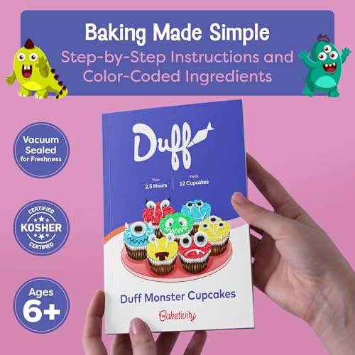 Image of Baketivity x Duff Goldman Monster Cupcakes Kit - Cooking Set with Premeasured Ingredients, Decorating Supplies, STEM Activities - Perfect for Girls and Boys