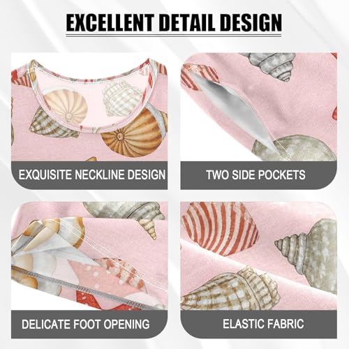 ALAZA Conch Starfish Seashell Pajamas Set Short Sleeve Cotton Sleepwear Summer Pjs 2 Piece 5-14Y4