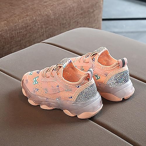 LED Butterfly Shoes for Baby Girls, Children Bling Led Light Sneakers Rubber Sole Lacing Luminous Sport Daddy Shoes (Pink, 8 Toddler)3