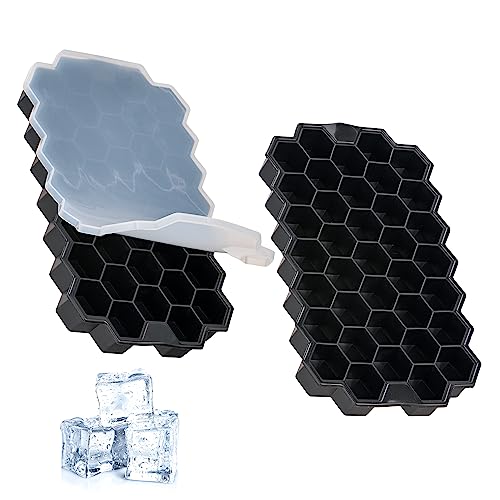 Set da 2 Stampo Ghiaccio in Silicone Con Coperchio Fino a 74 Cubetti di Ghiaccio, Ideale per Cocktail e Bevande Senza BPA