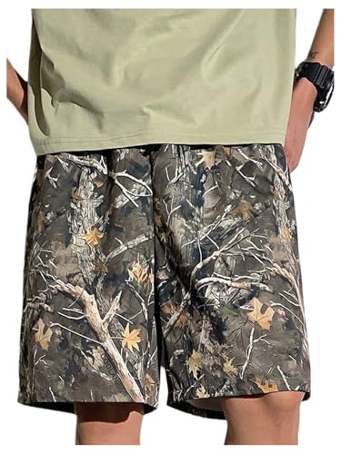 OYOANGLE Boy's Camo Track Shorts Drawstring Waist Loose Fit Straight Leg Knee Length Shorts
