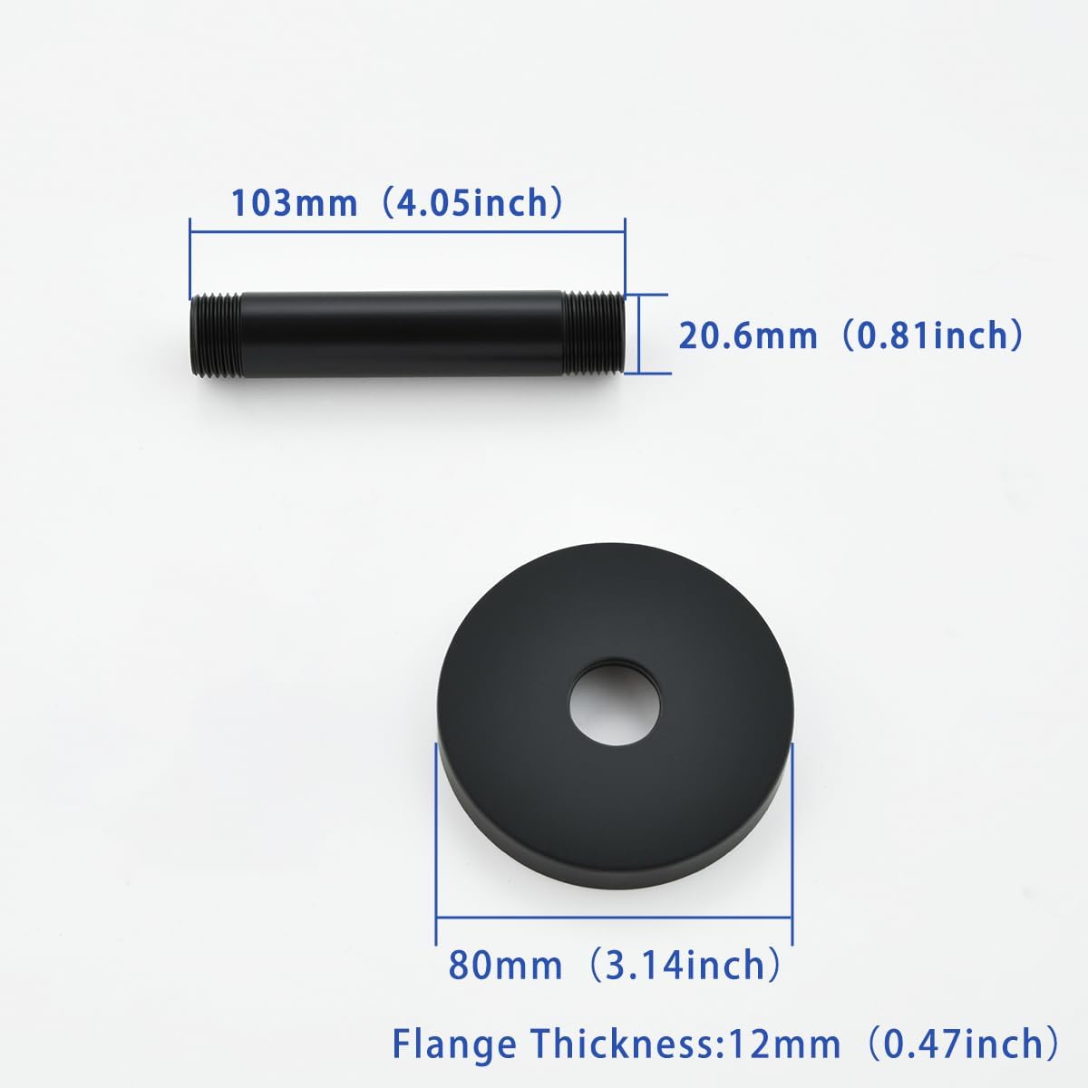 Wall Mounted Stainless Steel Shower Arm Shower Head Extension Pipe Bathroom Accessories 4 Inch Matte Black,SW-RD91038-4MB.
