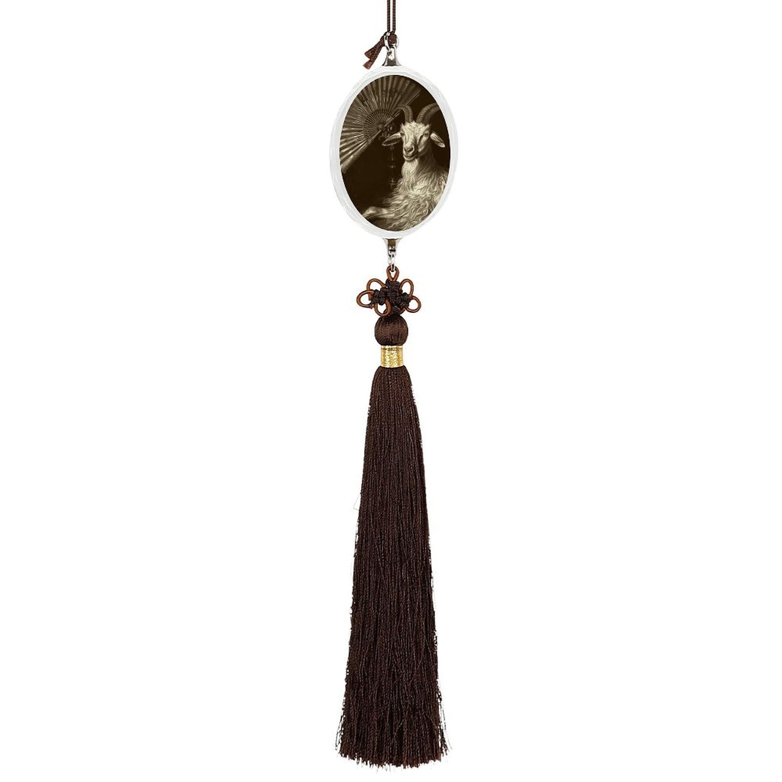Crystal Auto Pendant Charms Ellipse Crystal Car Rear View Mirror Charms Goat And Fan Auto Hanging Interior Ornament Pendant Car Interior Accessories for Women Men CarCharms Decor