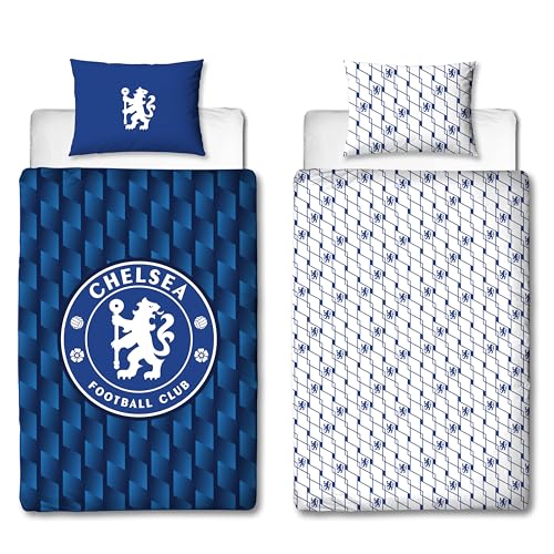 Chelsea FC Parure de lit simple avec housse de couette réversible et taie d'oreiller assortie Bleu