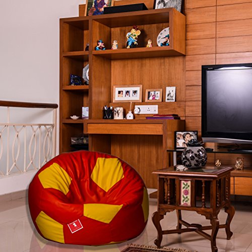 Image of BiggieBean Bags Football XXL Bean Bag Without Fillers Cover (Red and Yellow)