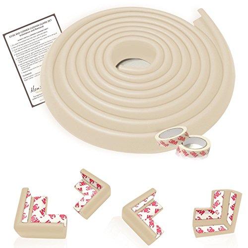 Mom's Besty Extra Dense Child Safety Protectors & Furniture Bumpers Set – 16.2 Ft. Total Coverage (15 Ft. Edge & 4 Taped Corner Guards) - Ivory White - Free Home Baby Proofing Checklist