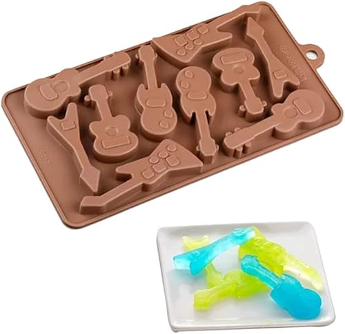 Miniatura 6 de Molde de silicona para tartas de silicona con forma de guitarra de 10 cuadrículas, cubitos de hielo, pudín de dulce de azúcar, molde 3D,