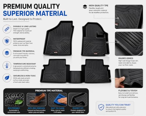 Image of Custom Fit TPE Car Floor Mats Compatible with Tata Tiago 2017 Onwards | Heavy Duty Floor Liners | Waterproof Anti-Slip All Weather Car Foot Mats | TPE Material | Full Set Front & Rear | Black