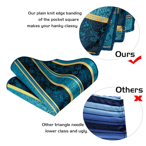 Image of 5PCS Mens Silk Designer Tie, Pocket Square, Cufflinks, Drilled Tie Ring and Lapel Pin Set for Wedding Groom Party