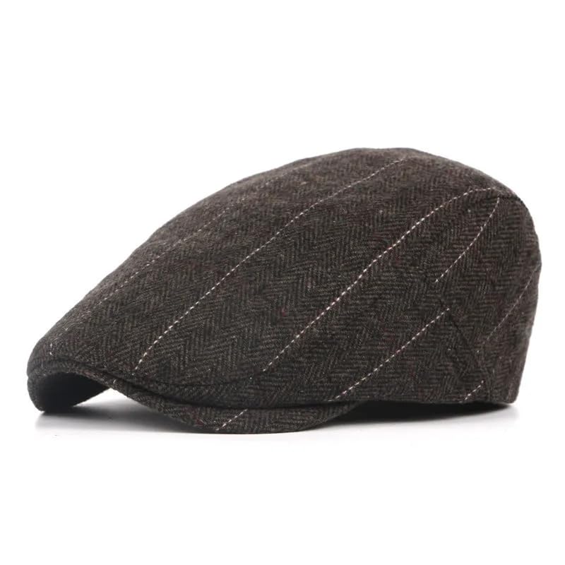 Image of The Tie Hub Wool Flat Cap for Men & Women | Adjustable Vintage Newsboy Gatsby Hat for Casual, Travel, Outdoor | Free Size Herringbone Ivy Style Cap