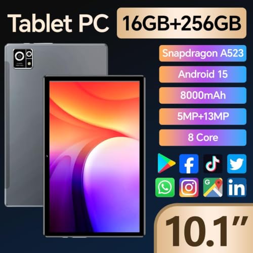 Image of M8 Android 15 Tablet, 10.1 inch IPS Touchscreen, 8-Core Processor, 16GB RAM + 256GB ROM, 8000mAh Battery, 13MP+5MP Dual Camera, Dual-Band 2.4G /5G WiFi, Bluetooth, Widevine L1