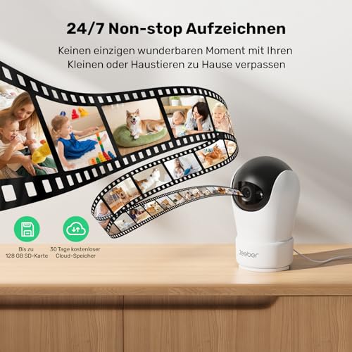 Jeeber 24/7 Haustierkamera mit app 360 Grad Schwenkbare WLAN Indoor Kamera überwachung Innen,2K WLAN Überwachungskamera Innen mit Automatische Verfolgung,Zwei-Wege-Audio Hunde Kamera für Haustier/Baby – Bild 6