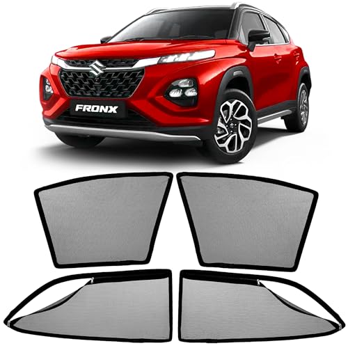 Image of AutoStory Magnetic Car Sunshade for Maruti Fronx | Front Half Cut for Mirror Visibility + Rear Full Coverage with Zipper | Heavy Heat & UV Protection | Privacy Side Window Curtains Shades