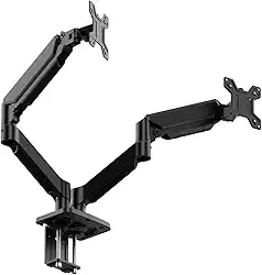 WK-MSP2, Suporte Duplo Ergonômico Articulado de Mesa com Pistão a Gás, Design Compacto e Retrátil para Monitores de 12'' a 32'', Suporta de 2kg a 10kg, Preto