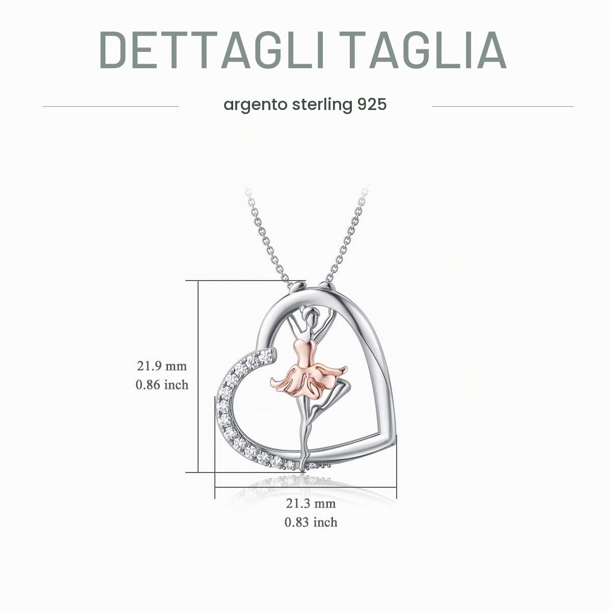 Ballerina Collana Ragazze Argento 925 Pendente Cuore Collana Ballerino di danza classica Gioielli Di Compleanno Regali Di Natale per Le Donne Ballerine Ballerine