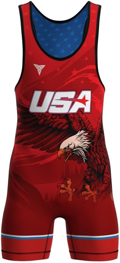 Freedom & Strength Reversible Freestyle, Greco-Roman Red and Blue Wrestling Singlet - Boys and Men