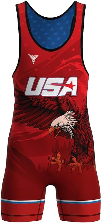 Freedom & Strength Reversible Freestyle, Greco-Roman Red and Blue Wrestling Singlet - Boys and Men
