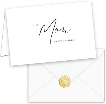 To My Mom On My Wedding Day Card from Bride or Groom, Mother of the Bride or Groom Thank You Note, Blank Inside 300 gsm 6x4 Wedding Card with White Envelope and Gold Seal, Sentimental Keepsake Gift