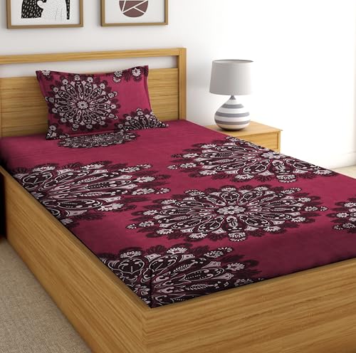 Image of DECORUM Glace Cotton All Around Elastic Fitted Single Bedsheet (72 inchx48 inch) with 1 Pillow Cover | Soft, Smooth & Wrinkle-Free Fabric | Fits Up to 6 inch Mattress | 200-220 TC