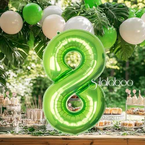 Image of 40 Inch Green Number 8 Balloon Lime Big Large Helium Number 0-9 | Giant Digital 8th Foil Mylar Party Balloon for Birthday Party Anniversary Graduation Decorations