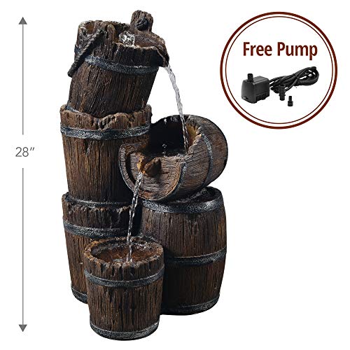 Peaktop Outdoor Vintage 3-Tier Cascading Barrel Waterfall Fountain, Brown