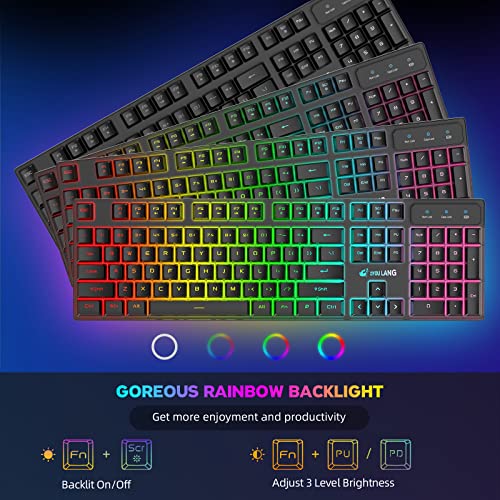 Image of T3 PRO Wireless Keyboard Mouse Combo, USB /Type-C Dual Receiver, Rainbow Backlit 2.4G Rechargeable 4000 Battery Mechanical Feel Gaming Keyboard + 2400DPI 6 Buttons Gaming Mouse + Mouse Pad(Black)