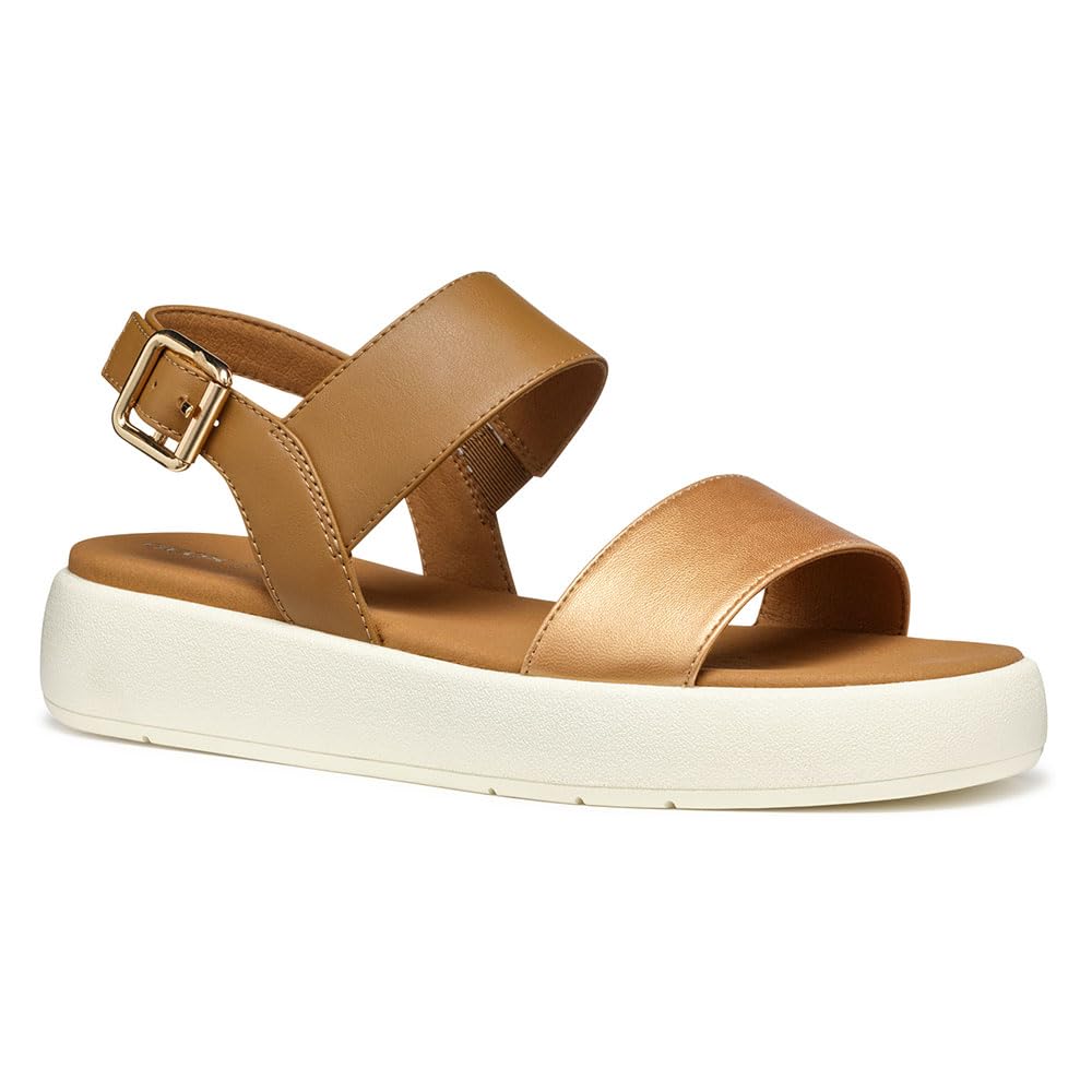 Geox D CAMALEI A, Women’s Flat Sandal, Lt Bronze/Camel,