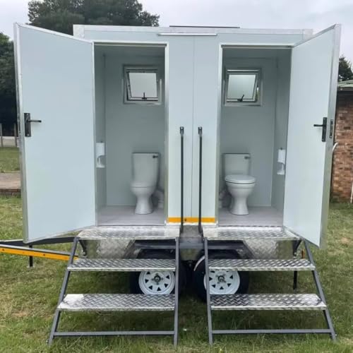 Remolque de inodoro de lujo de 2 puertas, unidad de inodoro móvil con fregadero empotrado, luces LED de orina, remolque portátil para el lugar de trabajo, construcción, festival