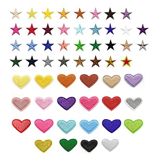 Sixfolo 56 Piezas Mini Parches Termoadhesivos Ropa,Parches Bordados en Forma de Corazón y Estrellas,Parches Ropa Planchar Niña Pegatinas Ropa Termoadhesivos para Adornos y Reparación de Prendas