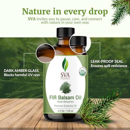 Image of SVA Organic Fir Balsam Essential Oil with Dropper, 4 Fl Oz (118 ml) | Fir Balsam Essential Oil for Diffuser, Room Spray, Home Fragrance, Soap, Candle, Bath Blends & DIY Blending in Glass Bottle