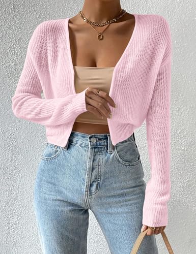 Image of Cropped Cardigan Sweaters Open Front Long Sleeve Cardigans Lightweight Fall Bolero Shrugs