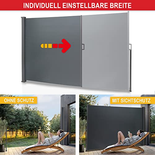 ONBEST Seitenmarkise ausziehbar in 3 Größen – 200x300 cm – 180x300 cm – 160x300 cm – Sichtschutz, Windschutz & Sonnenschutz für Terrasse, Balkon & Garten zum Ausziehen – Sichtschutz (200 x 300 cm)