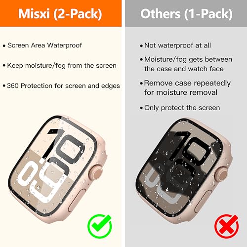 Image of Misxi [2 Pack] Waterproof Hard Case with Tempered Glass Compatible with Apple Watch Series 11 (2025) Series 10 42mm, Overall Protective Cover for iWatch Screen Protector, 1 Rose Gold + 1 Transparent