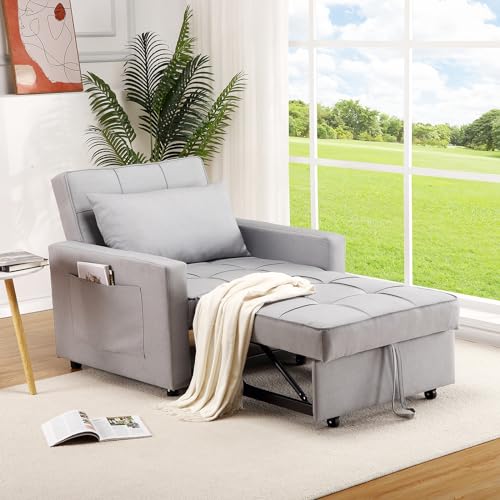 HAUSPROFI Sillón 3 en 1 con función de cama, respaldo plegable y práctico bolsillo lateral, ideal para camas de invitados y ahorra espacio (gris claro)
