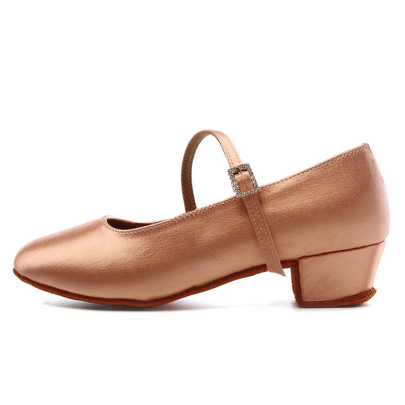 HIPPOSEUS Girls Closed Toe Latin Dance Shoes Silk Satin Ballroom Salsa Tango Practice Performance Dancing Shoes Low Heel,Model A0182