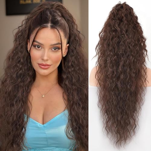 Isaic 30 Inch Claw Clip Ponytail Extension – Volumizing Wavy Hairpiece for Thin Hair, Natural Looking Synthetic Ponytail for Daily Use (Medium Brown)