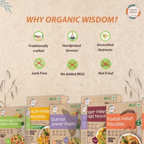 Image of Organic Wisdom Roots Pasta & Noodles Combo Pack of 7 | 3 Millet Noodles & 4 Millet Pasta | Free From Maida, MSG & Refined Oil | High in Protein & Fiber | Tastemaker Inside