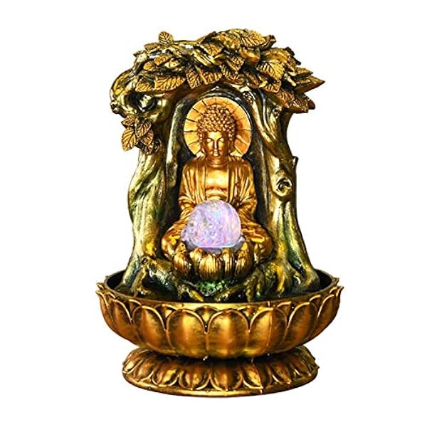 Fontana da tavolo - Fontana da tavolo da 13 pollici per la decorazione di casa e ufficio, scultura decorativa con luce a LED e sfera rotante per portare fortuna e mantenere l'arredamento della casa