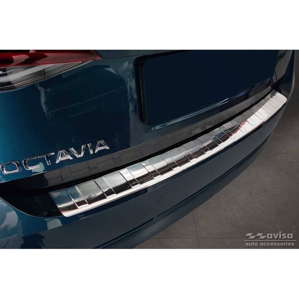 Avisa Protector del Parachoques Trasero Inoxidable Compatible con Skoda Octavia IV Liftback 2020- 'Ribs'