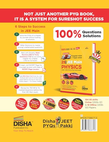 Image of Disha Errorless 202 Physics Chapter-wise & Topic-wise 25 Year JEE Main Previous Year Solved Papers (2026 - 2002) 10th Edn | 100% New Syllabus JEE MAINS PYQ Book with Detailed Solutions | For 2027 Exam