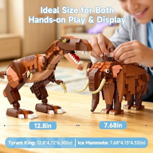 Image of Wise Block 2-in-1 T-Rex & Elephant Building Set for Kids, 826 PCS