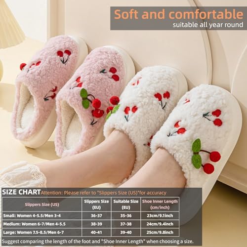 Women's Cherry Slippers Cozy Winter Warm Fuzzy Slippers with Non-Slip Sole Cute Indoor Home Slip On Plush Bedroom House Shoes Gifts2